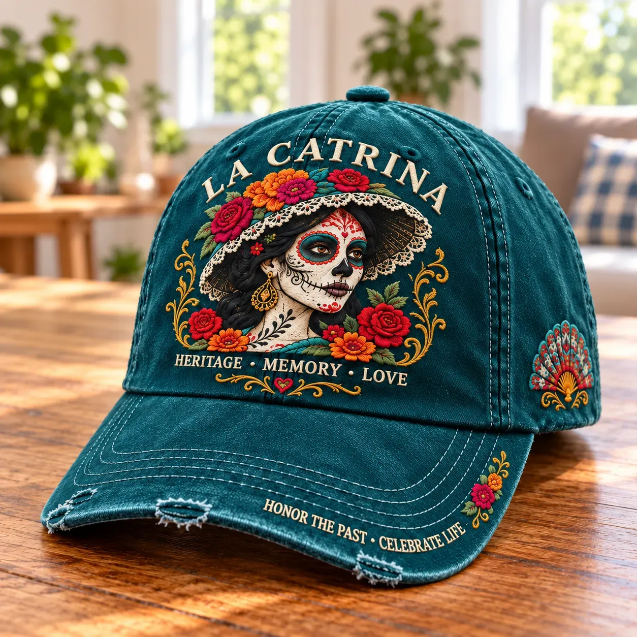 Deep Teal La Catrina baseball cap