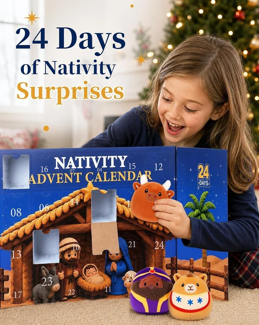 Nativity Advent calendar character assortment and Christmas scene