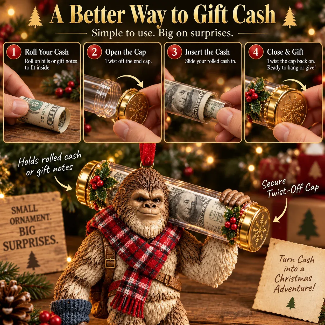 Bigfoot cash keeper Christmas ornament
