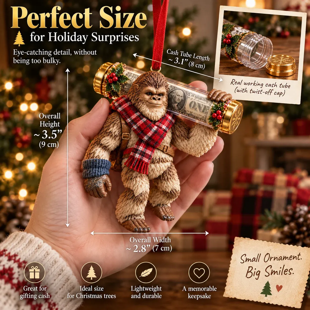 How to place cash inside Bigfoot Christmas ornament