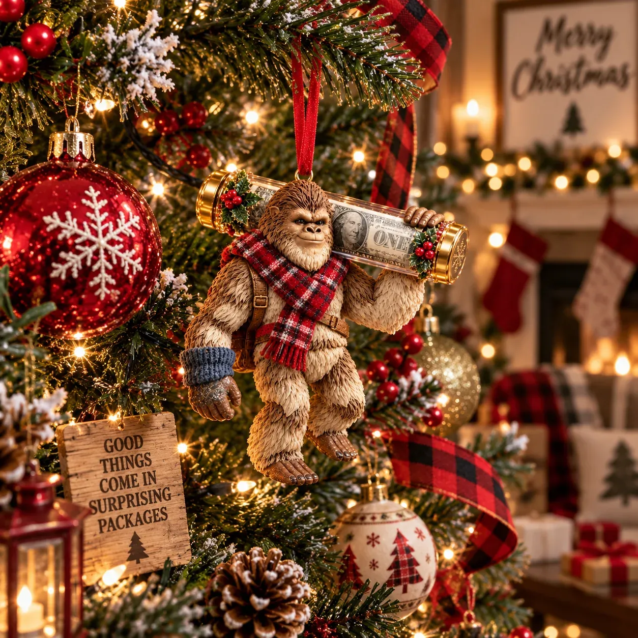 Bigfoot Christmas ornament detailed design