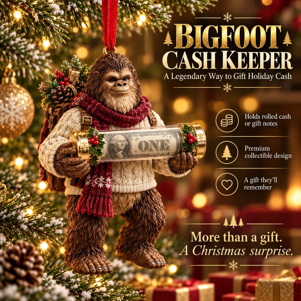 Bigfoot Christmas cash holder style