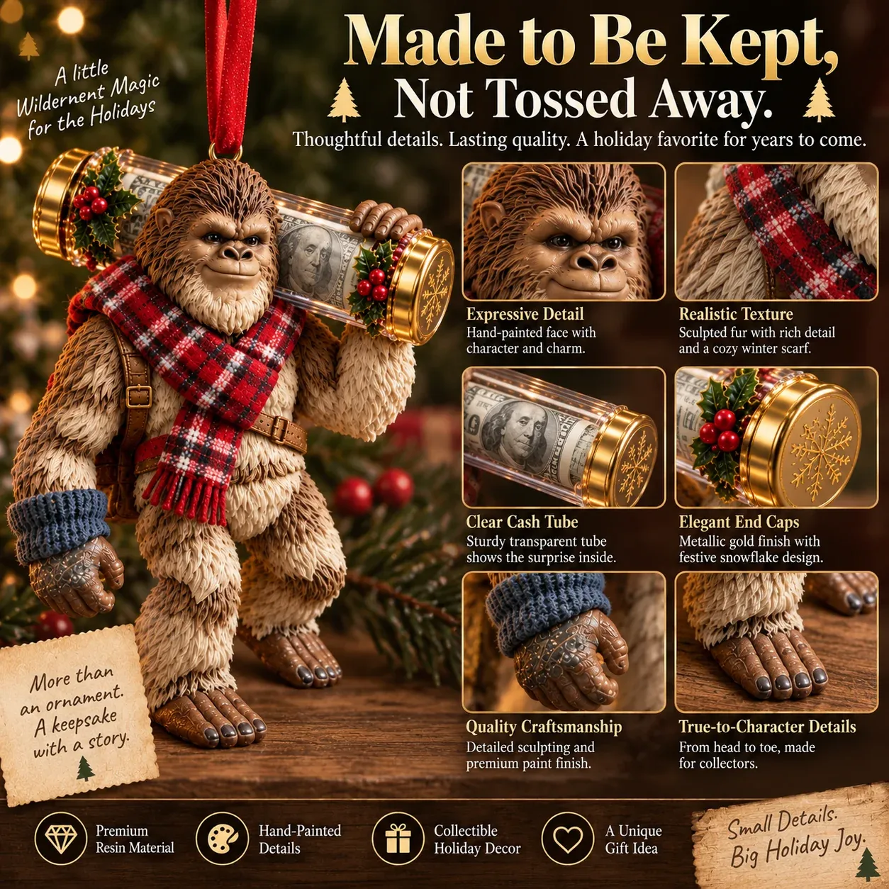 Bigfoot cash holder ornament size