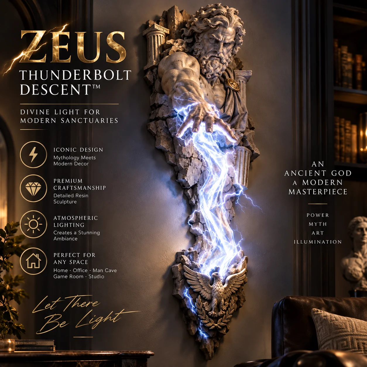 Zeus Thunderbolt Descent sculptural wall lamp