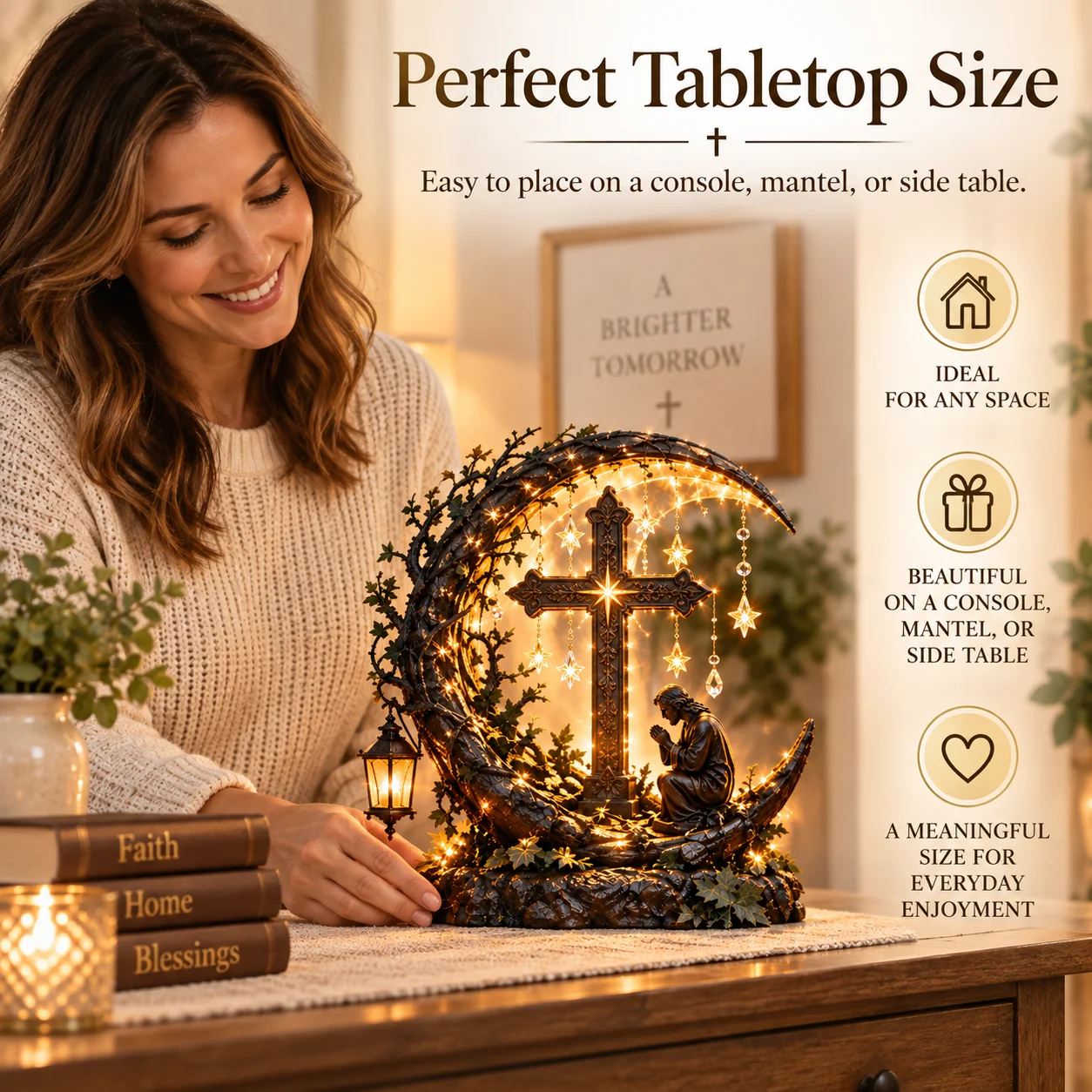 Illuminated cross prayer decor real home scale