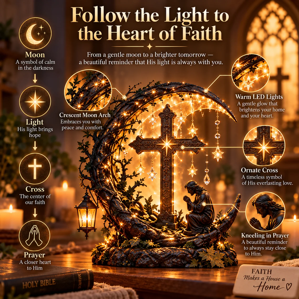 Cross prayer decor light story
