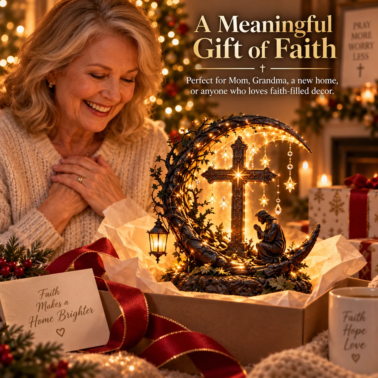 Illuminated cross prayer decor meaningful gift