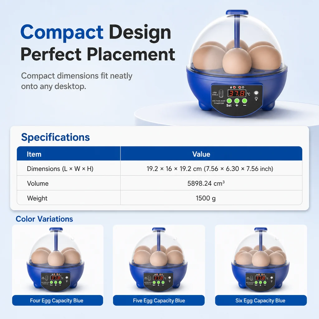 Egg incubator dimensions and product size
