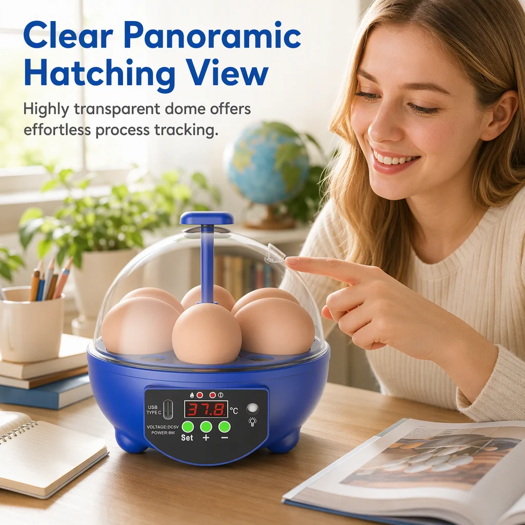 Transparent egg incubator viewing chamber