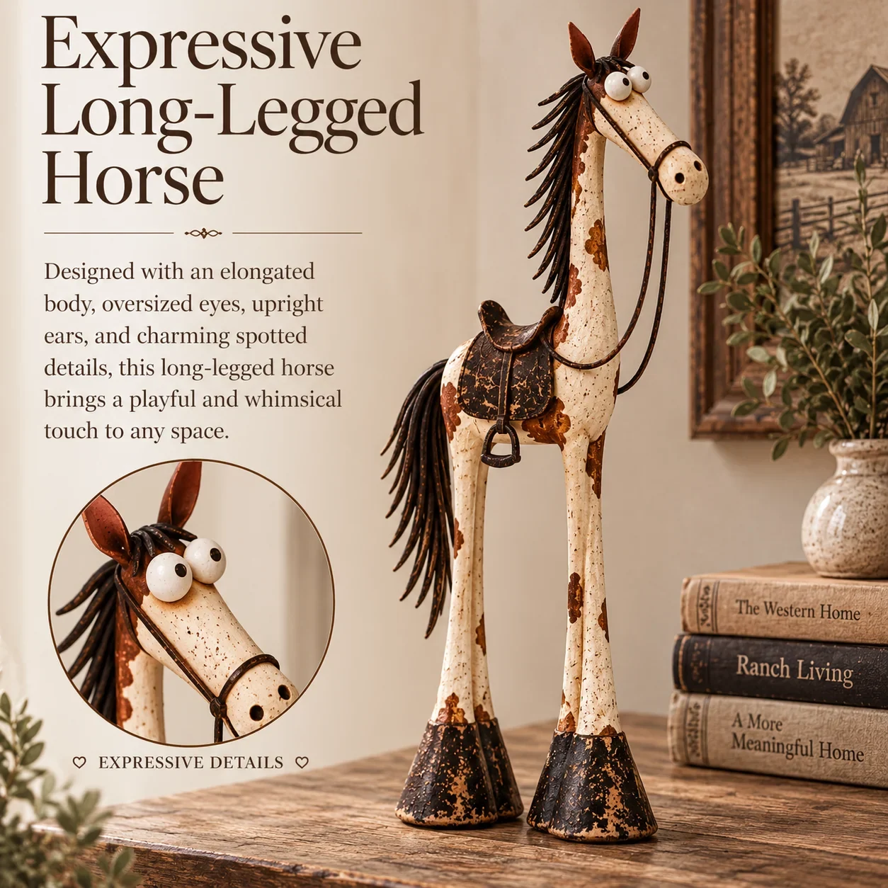 Expressive long-legged western horse figurine