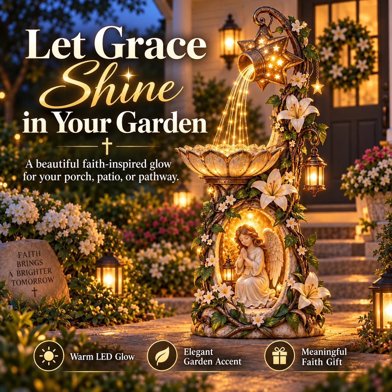 Angel Starlight Garden Fountain Faith Inspired Outdoor Decor