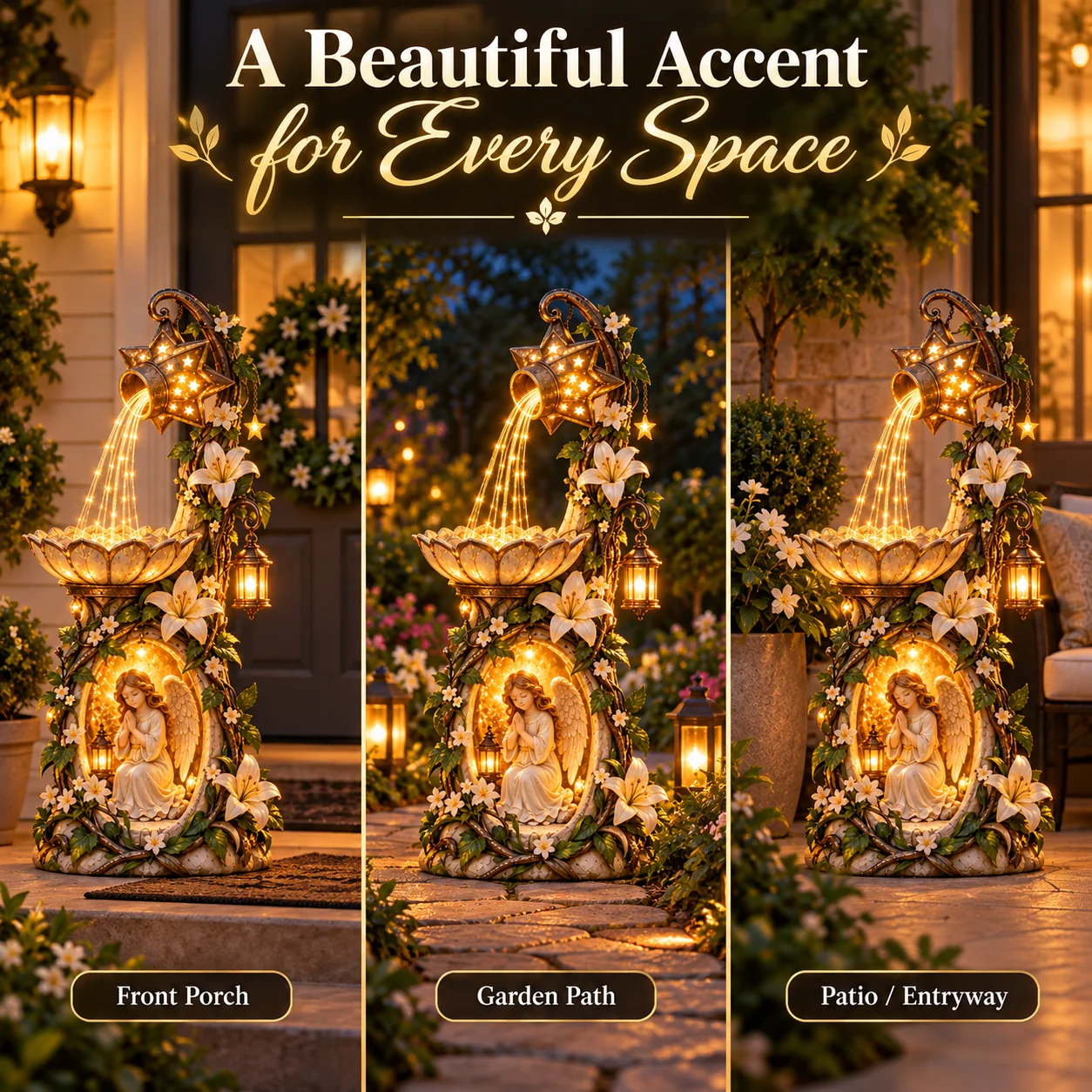 Angel Starlight Garden Fountain detailed craftsmanship
