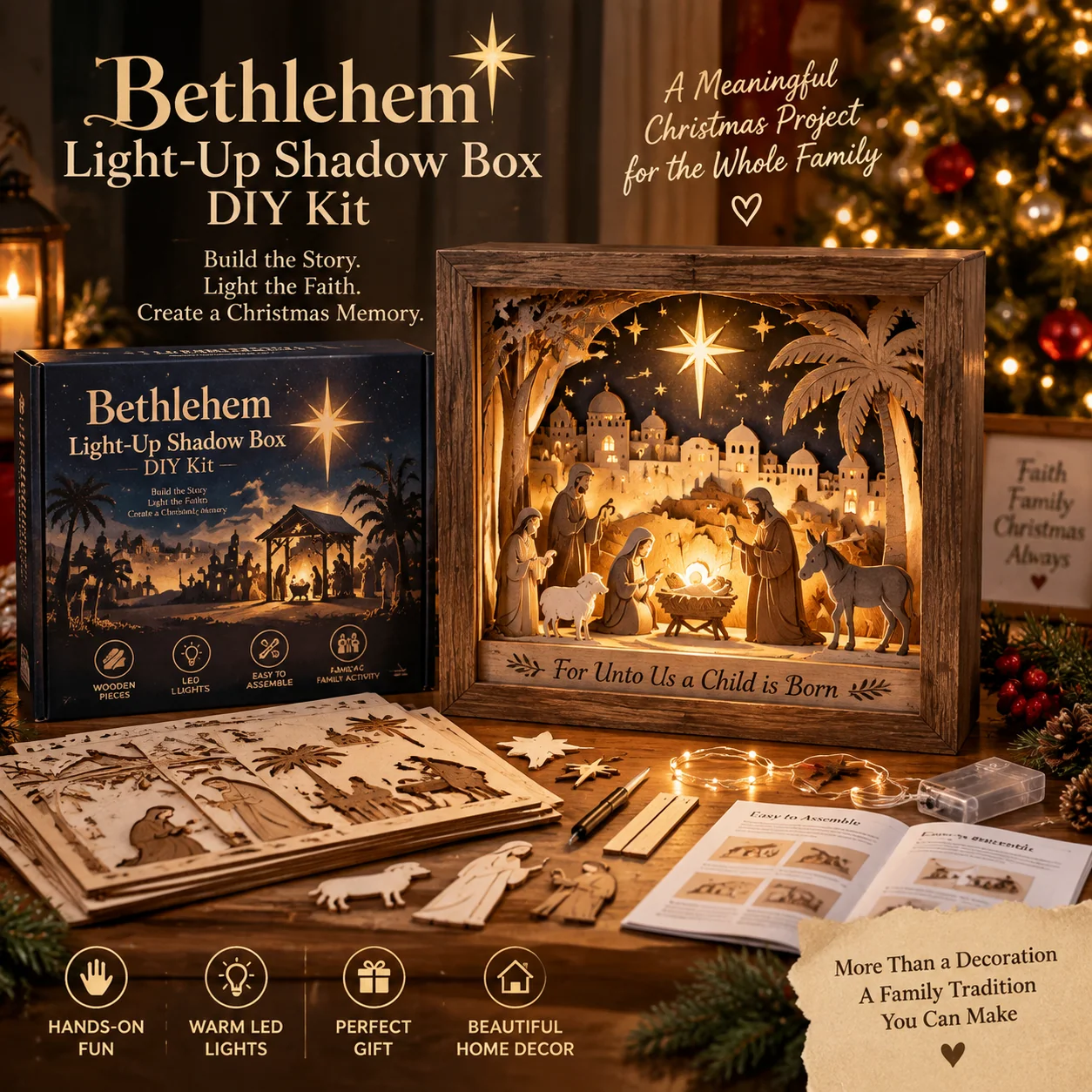 Bethlehem Light-Up Nativity Shadow Box DIY Kit