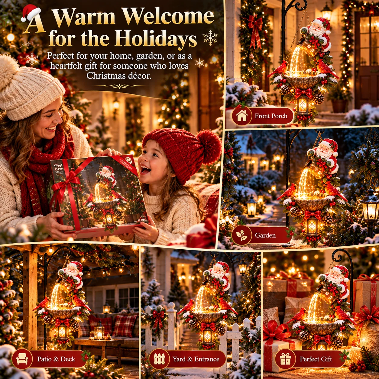 Santa magical light pour shown as a Christmas garden gift