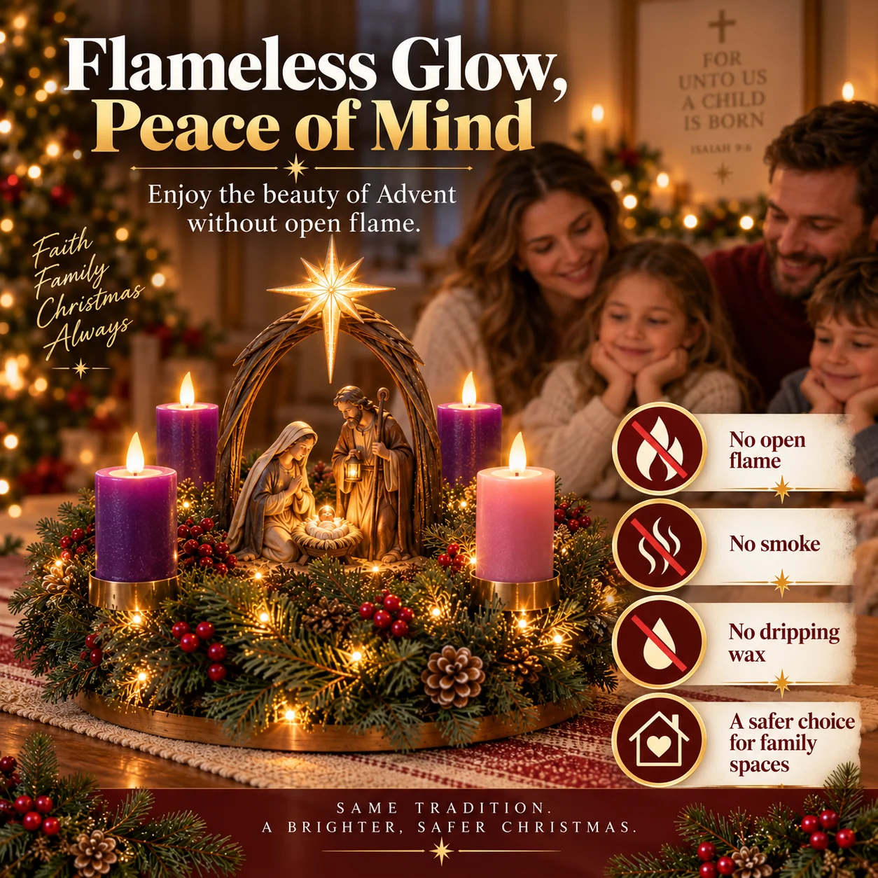 Flameless Advent wreath no open flame