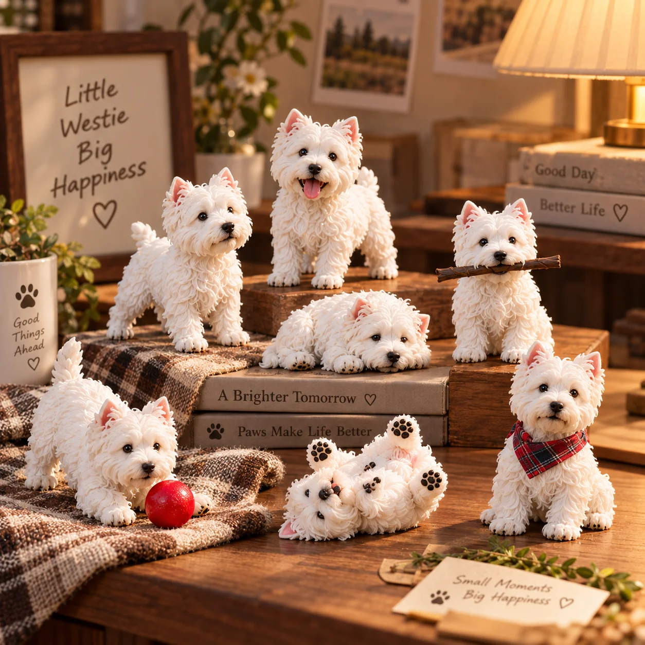 Westie figurines displayed at home