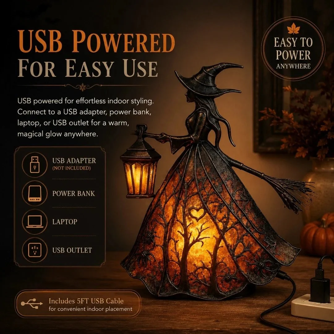USB powered Halloween witch lamp with included cable
