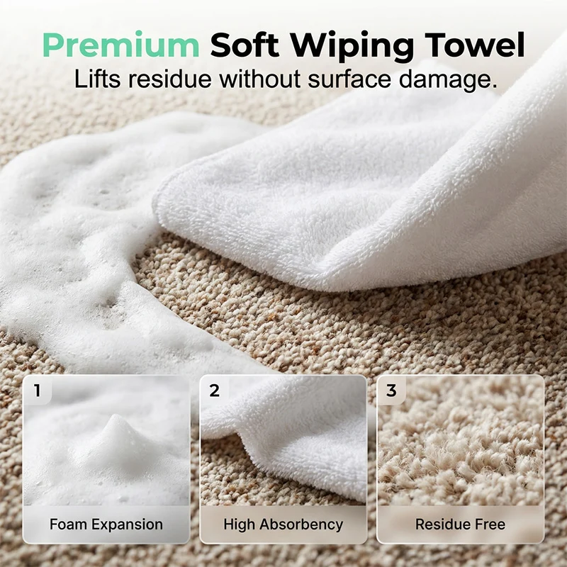 Soft wiping towel removing carpet foam