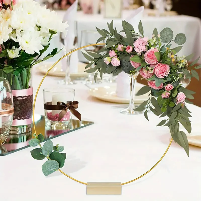 Gold-Tone Decorative Hoop with Wooden Stand – A Base for Custom Decor