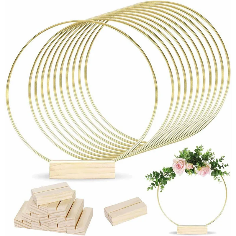 Gold-Tone Decorative Hoop with Wooden Stand – Wooden Stand