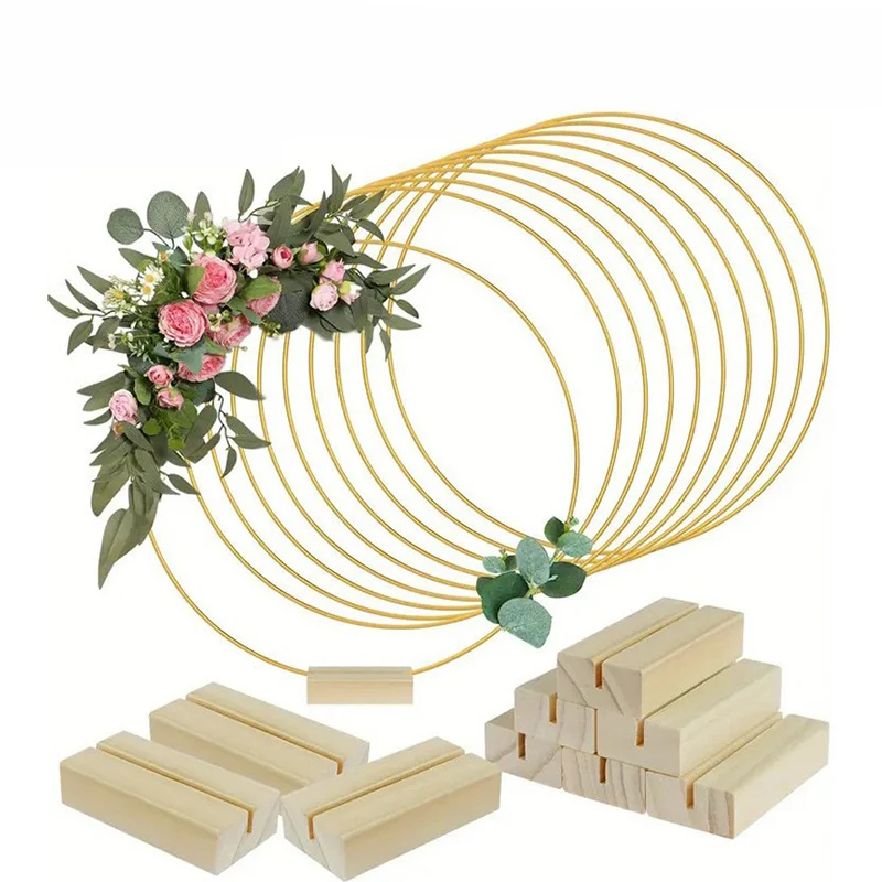 Gold-Tone Decorative Hoop with Wooden Stand – Reusable Design