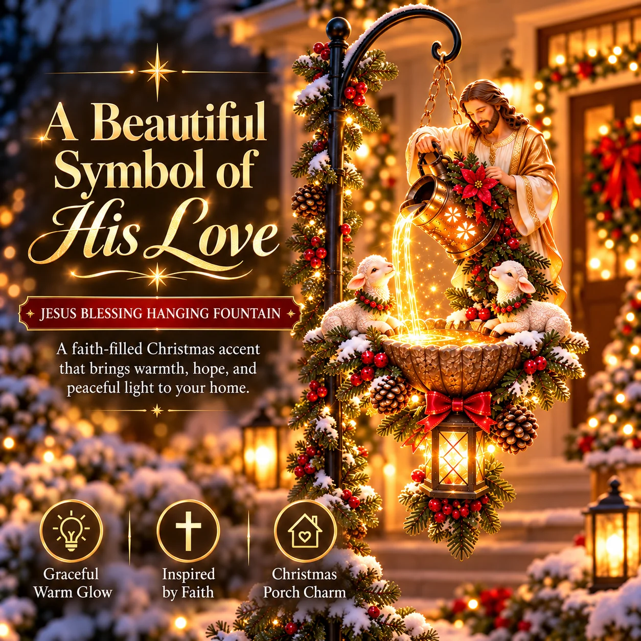 Jesus Blessing Hanging Fountain Christian Christmas Decor
