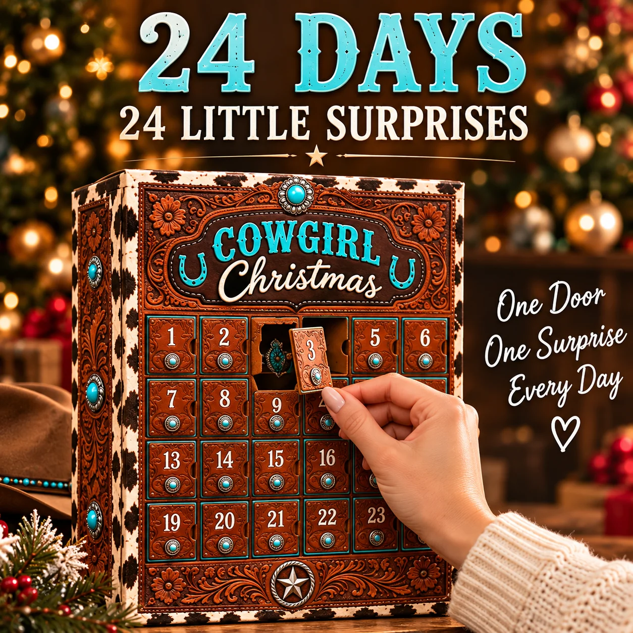 Twenty-four numbered cowgirl Christmas surprises