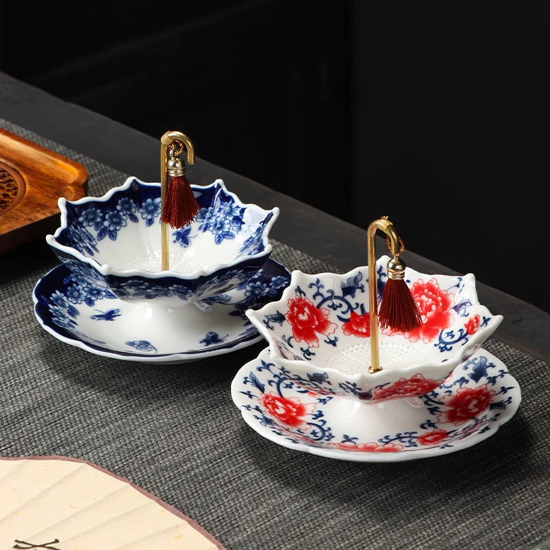 Elegant umbrella-shaped ceramic tea strainer set