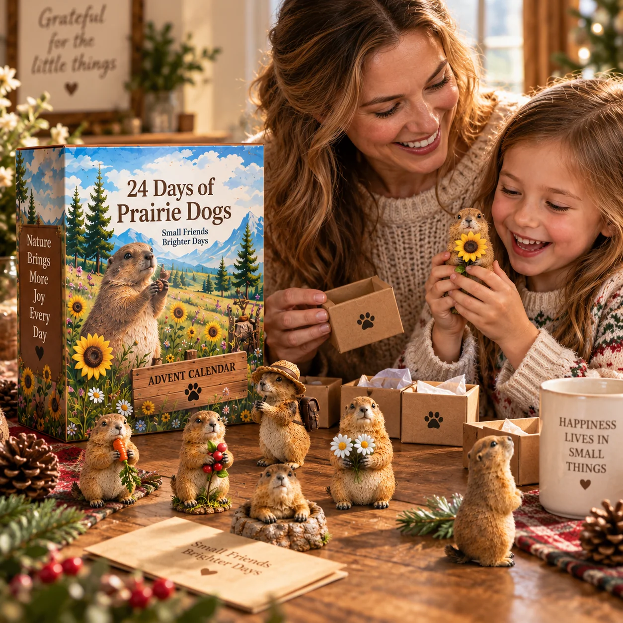 Mother and child opening prairie dog daily collectible surprises