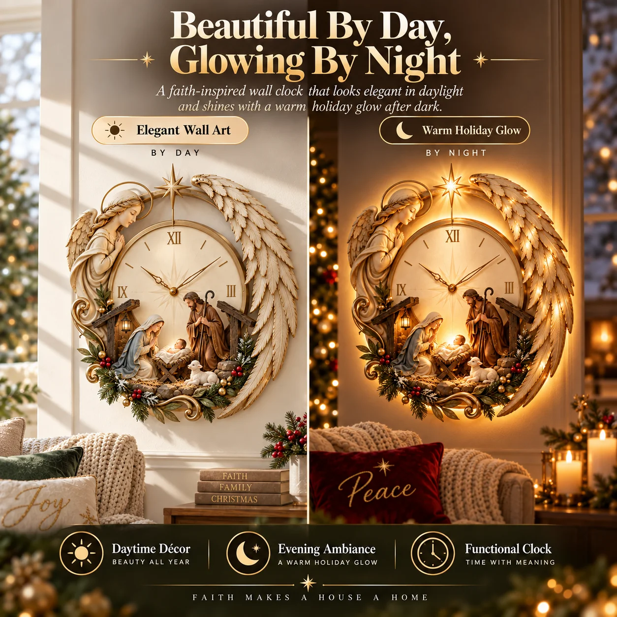 Bethlehem Angel Clock day and night
