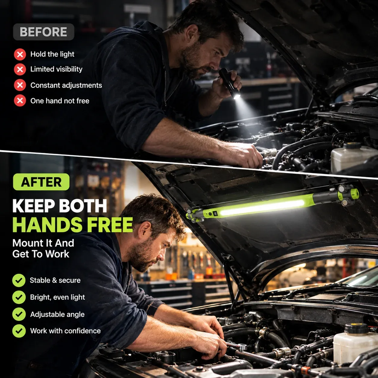 Magnetic mounting feature of rechargeable LED work light