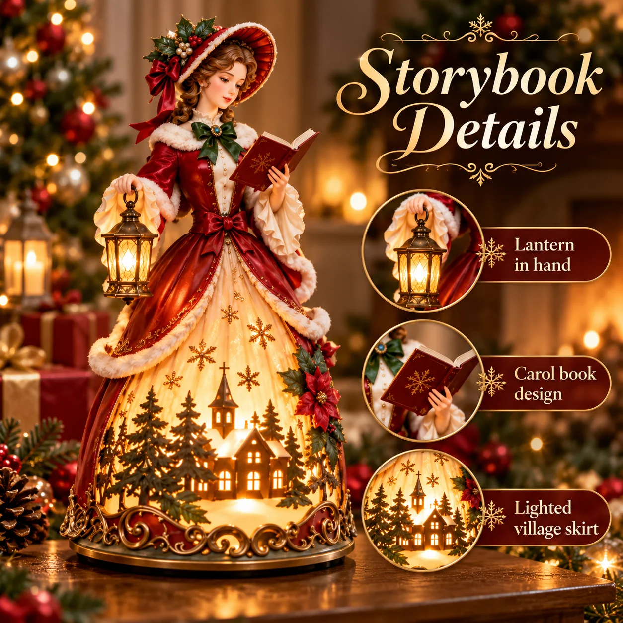 Christmas caroler lantern song book and village details