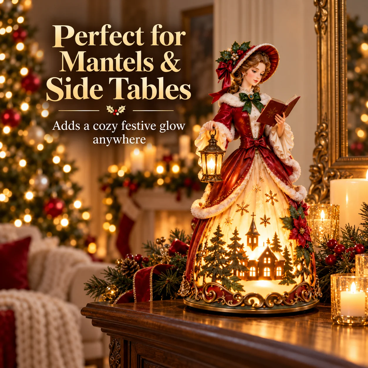 Christmas caroler lamp displayed on mantel or side table