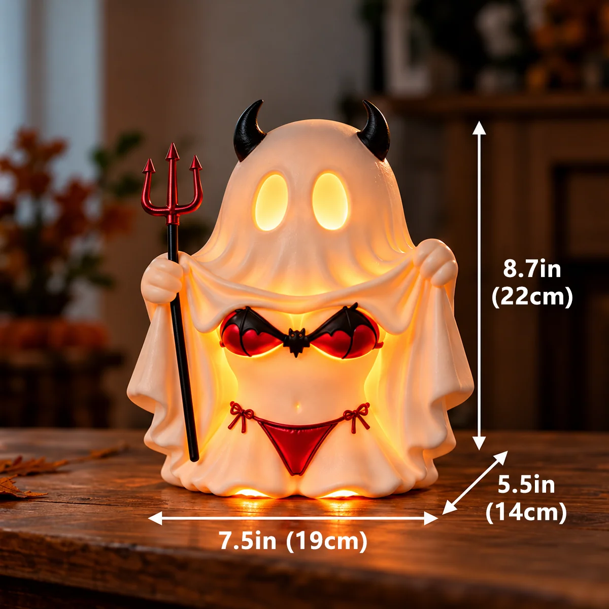 Ghost Halloween decoration size 8.7 by 7.5 by 5.5 inches
