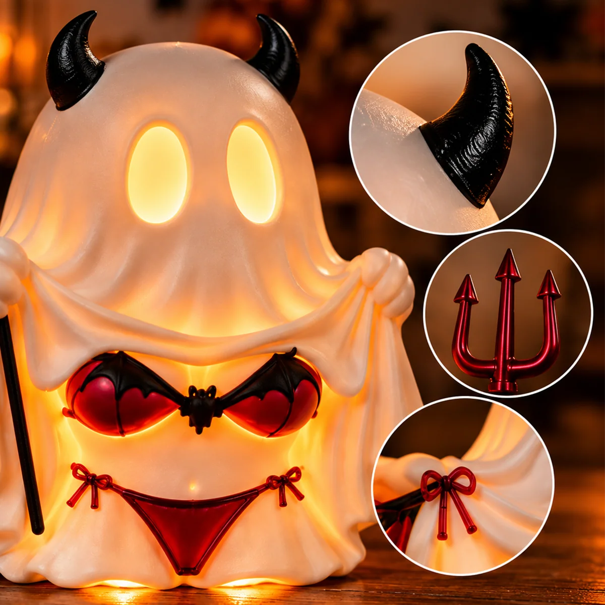 Close up details of funny Halloween ghost decoration
