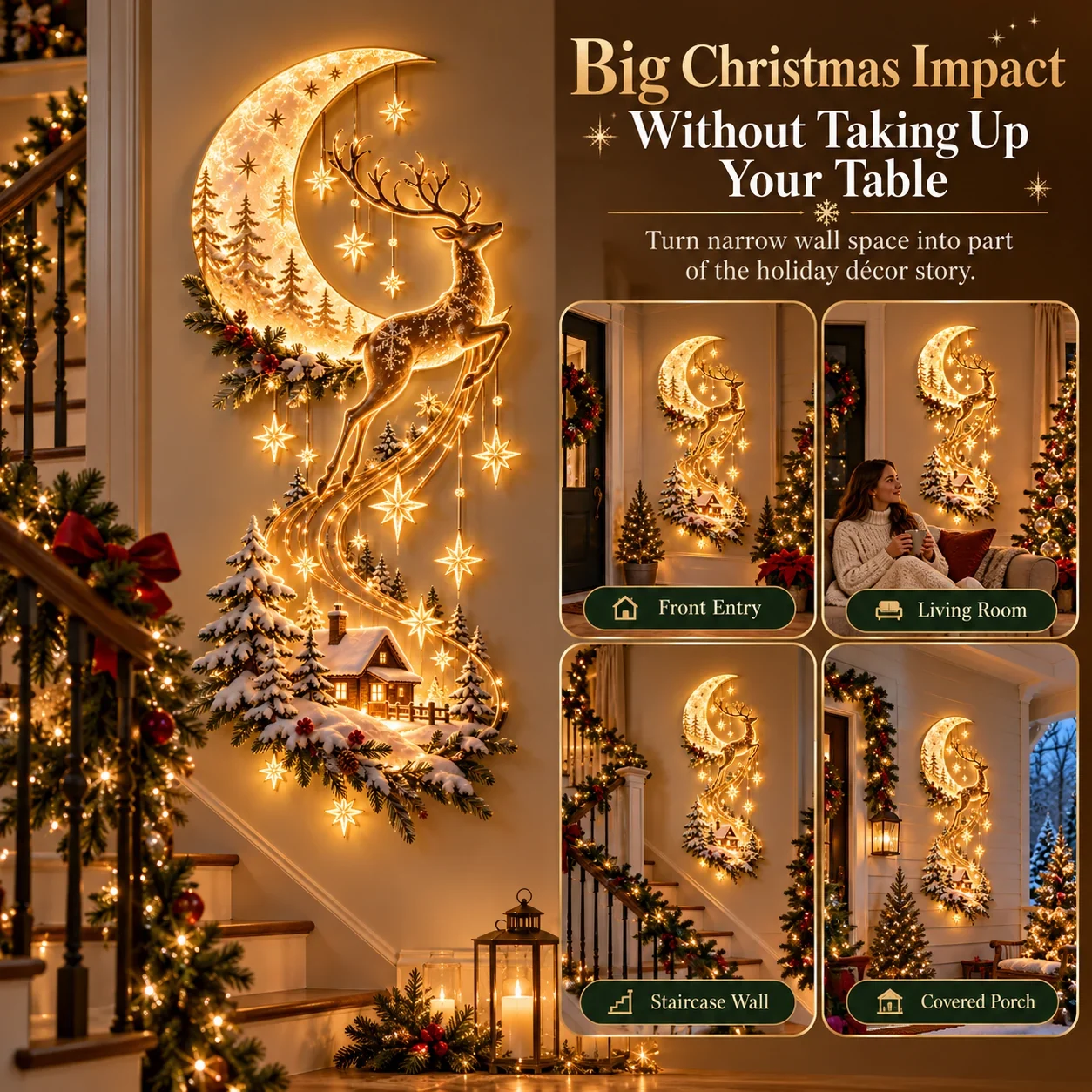 Reindeer Under the Stars in an entryway, living room, stairway, and sheltered area
