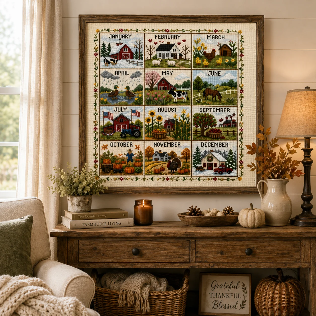 Farmhouse Cross Stitch Framed Wall Decor