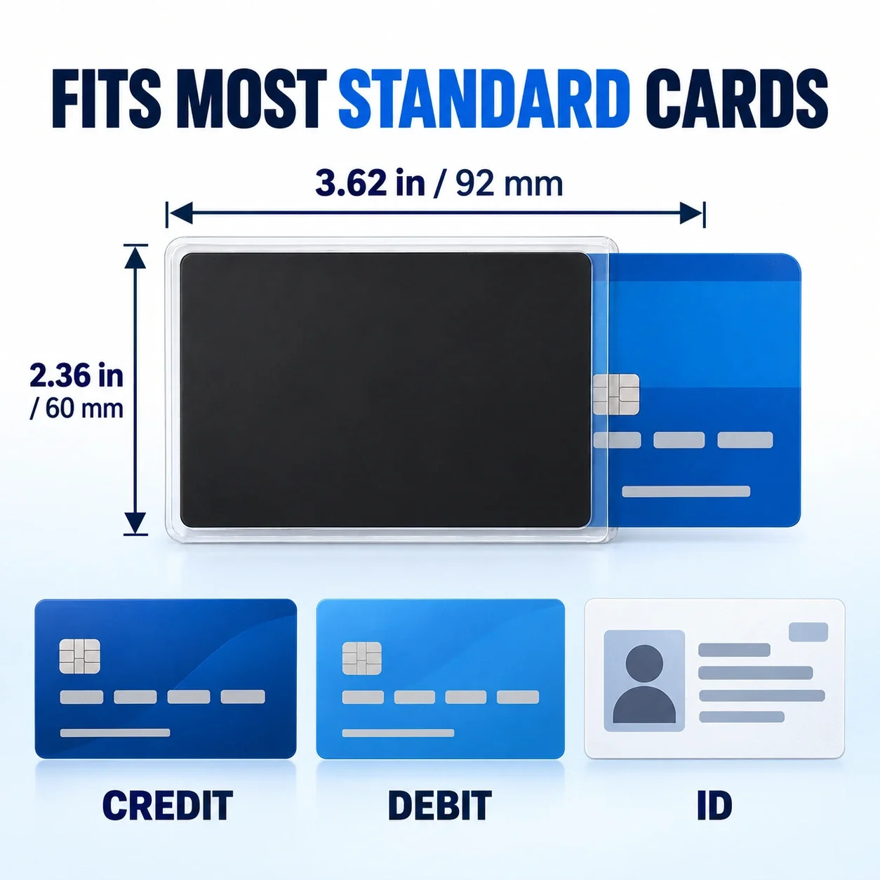 Privacy sleeve dimensions and compatibility with standard credit, debit, and ID cards