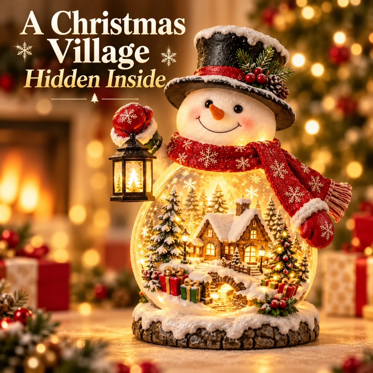 Christmas Village Snowman Glow with illuminated miniature holiday village