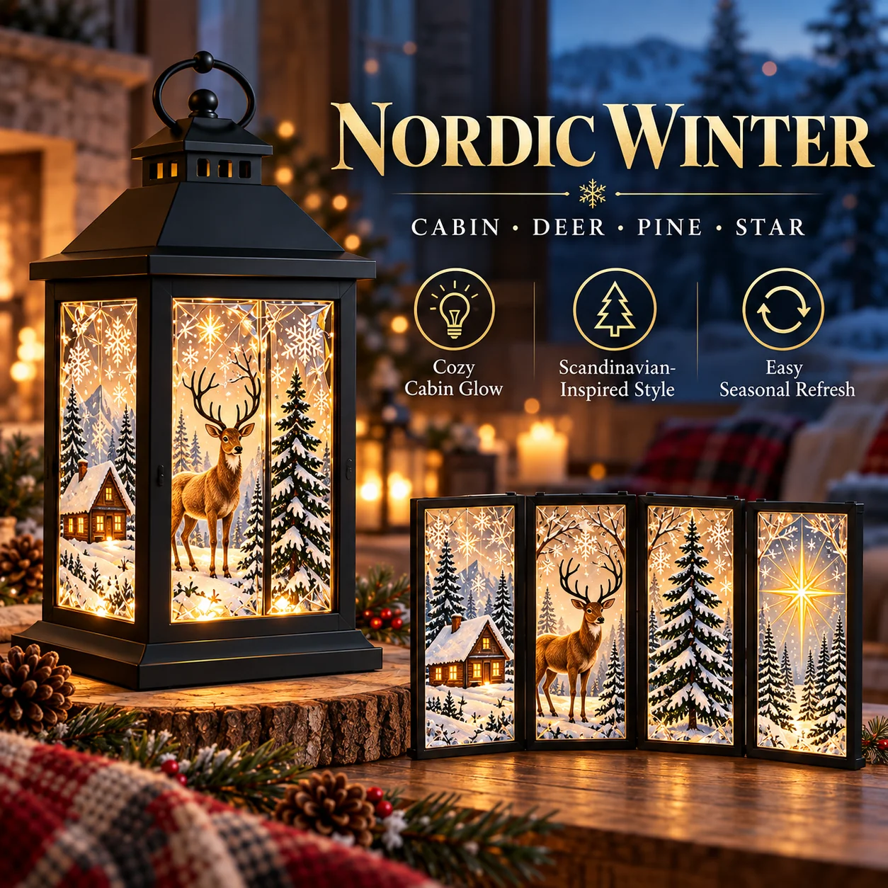 Nordic Winter interchangeable lantern panels
