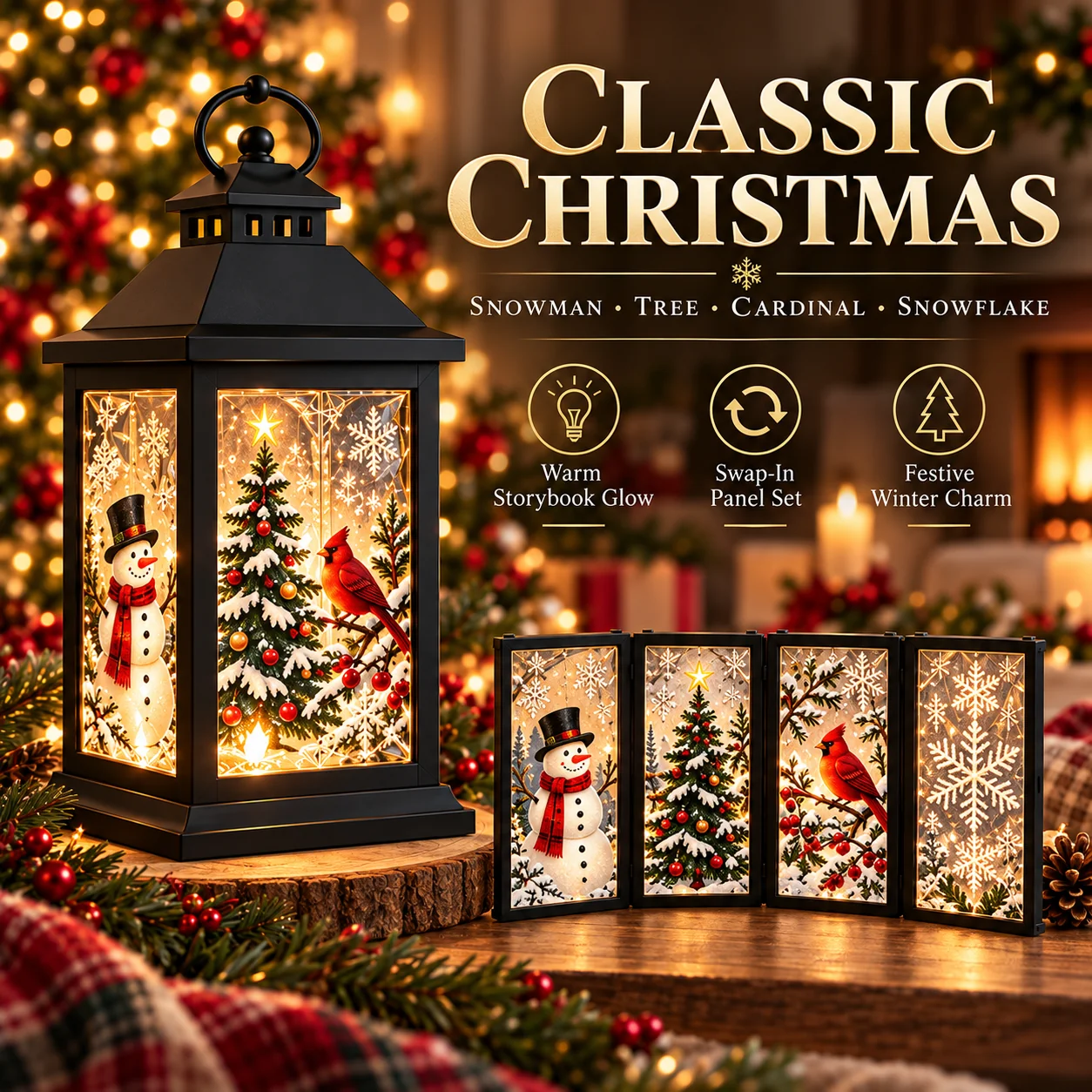 Classic Christmas interchangeable lantern panels