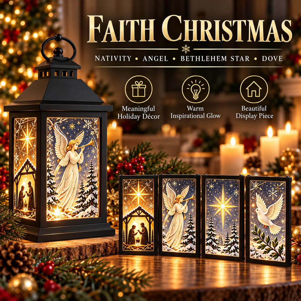 Faith Christmas interchangeable lantern panels