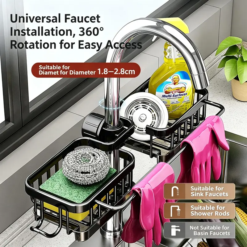 Sink rack organizer for sponge brush and soap