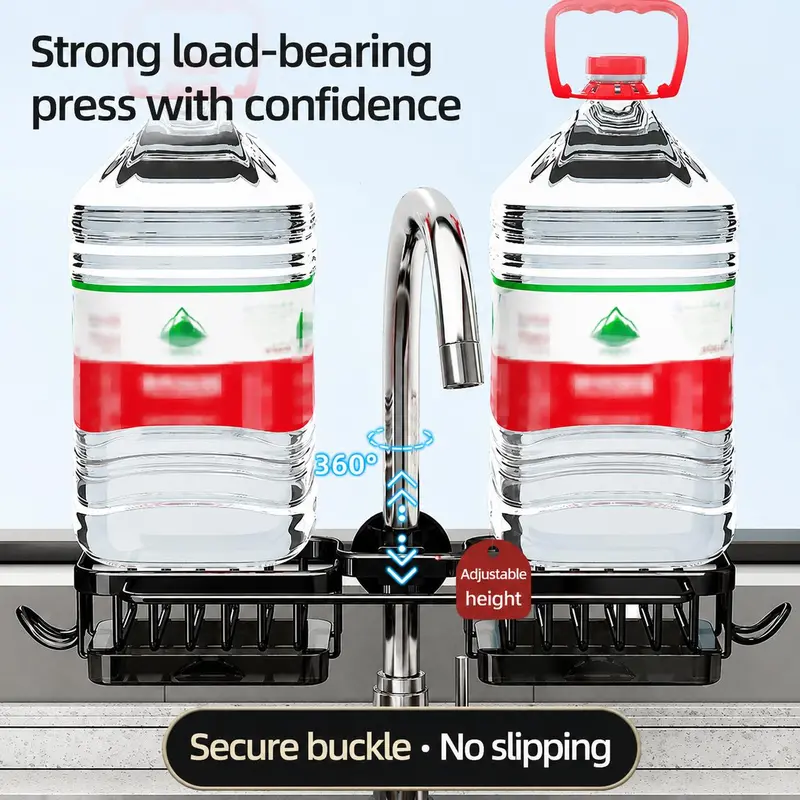 Fast draining faucet sink organizer with drip tray