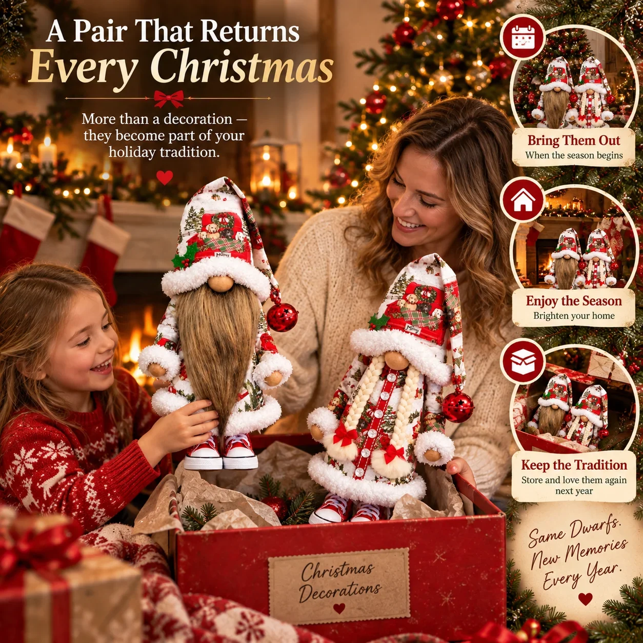 Family bringing Christmas dwarf couple out each year