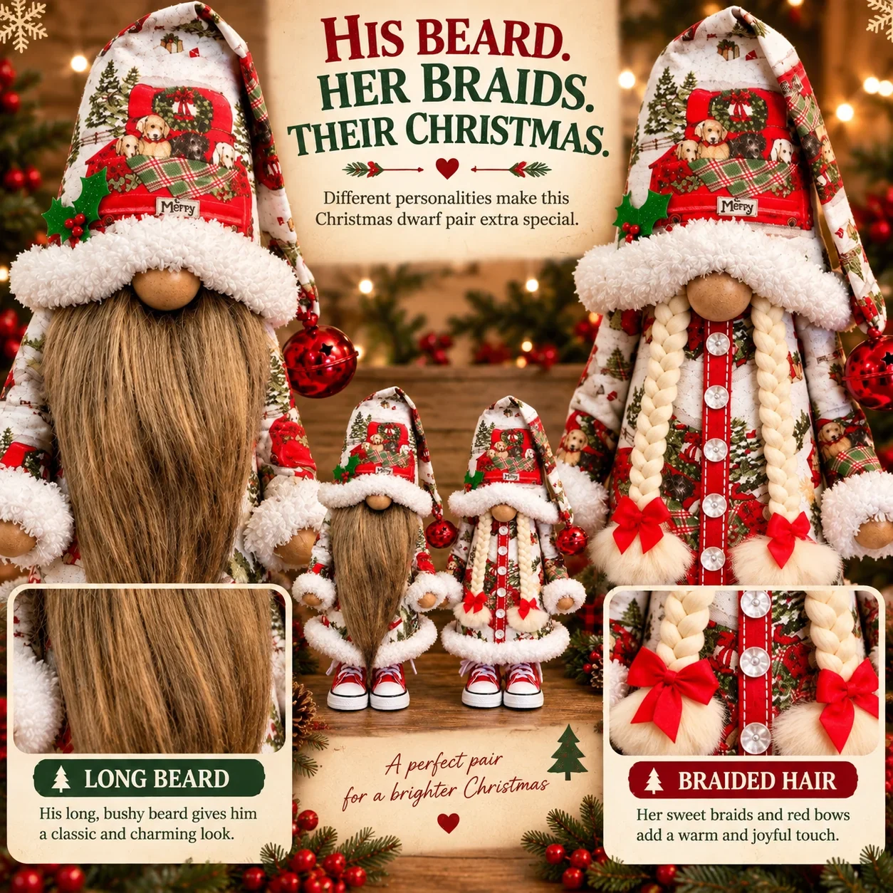 His beard her braids Christmas dwarf pair