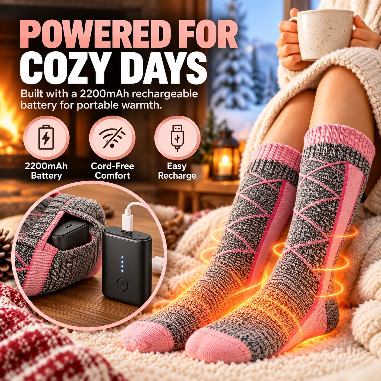 ThermoWarm 2200mAh rechargeable heated sock battery packs and USB charging