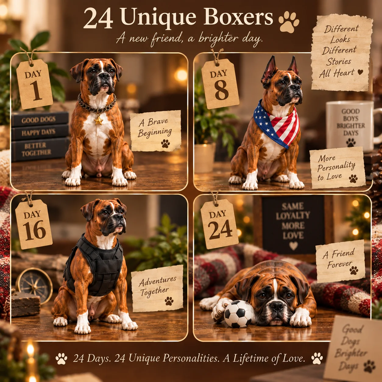 Boxer dog collection growing across 24 days