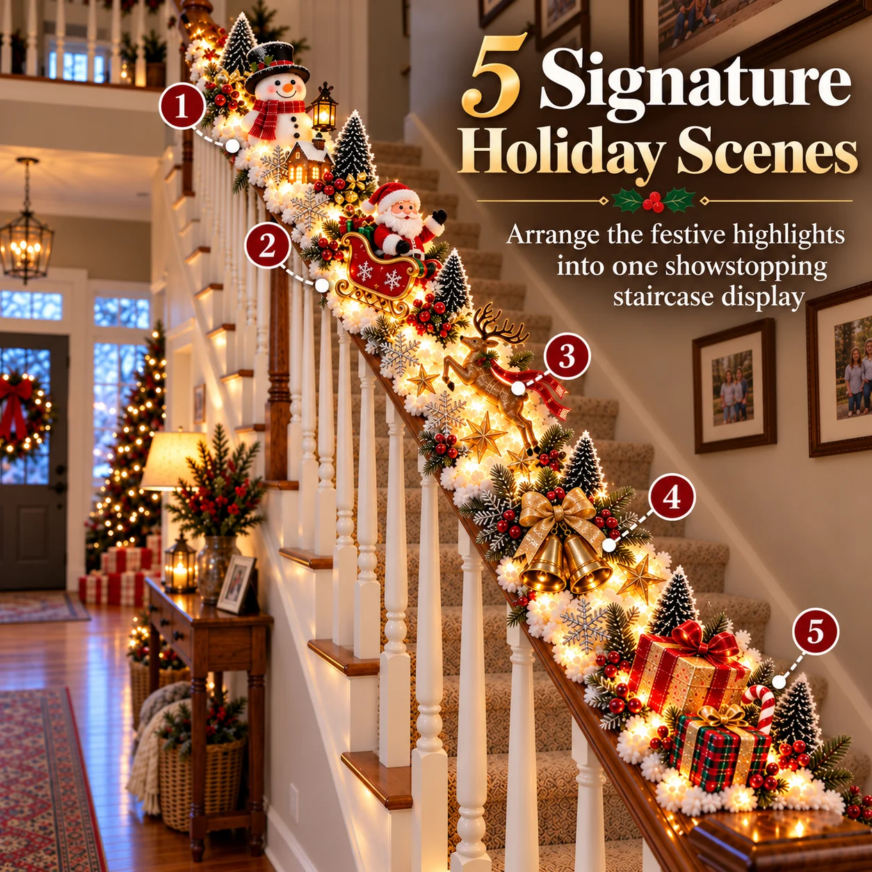 Christmas stair railing display attachment