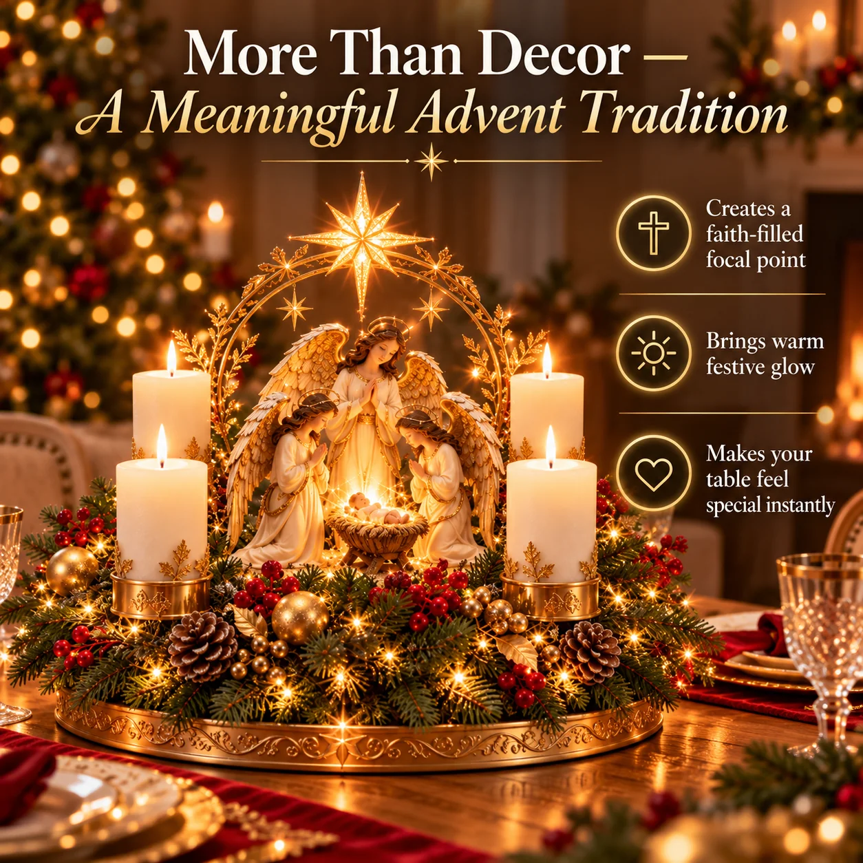 Nativity Christmas centerpiece decorative details